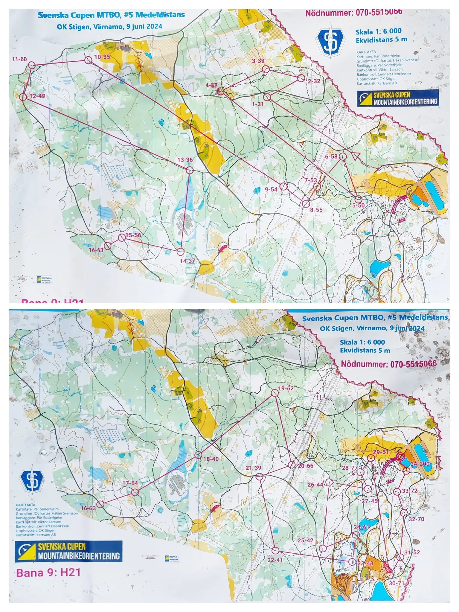 H21 banan från Svenska Cupen i Värnamo, en karta med kartvändning där kartan forstätter på baksidan.