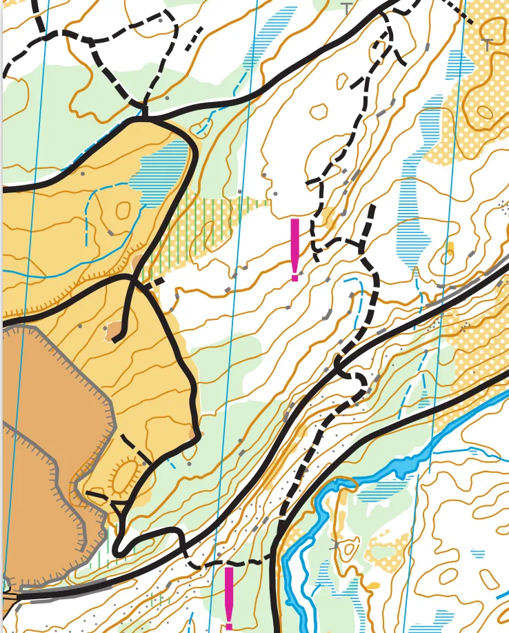 Kartan som visar kuperad del av långdistansen